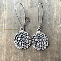 Image 2 of Antique Silver Textured Disc Earrings, Tribal Boho Dangle Earrings, Earthy Statement Jewelry