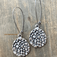 Image 5 of Antique Silver Textured Disc Earrings, Tribal Boho Dangle Earrings, Earthy Statement Jewelry