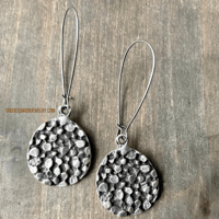 Image 6 of Antique Silver Textured Disc Earrings, Tribal Boho Dangle Earrings, Earthy Statement Jewelry
