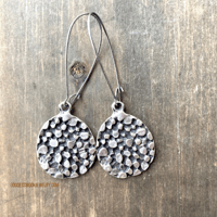 Image 9 of Antique Silver Textured Disc Earrings, Tribal Boho Dangle Earrings, Earthy Statement Jewelry