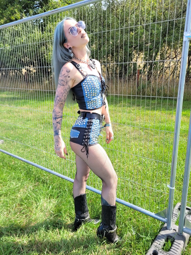 Image of DENIM AND LEATHER TOP
