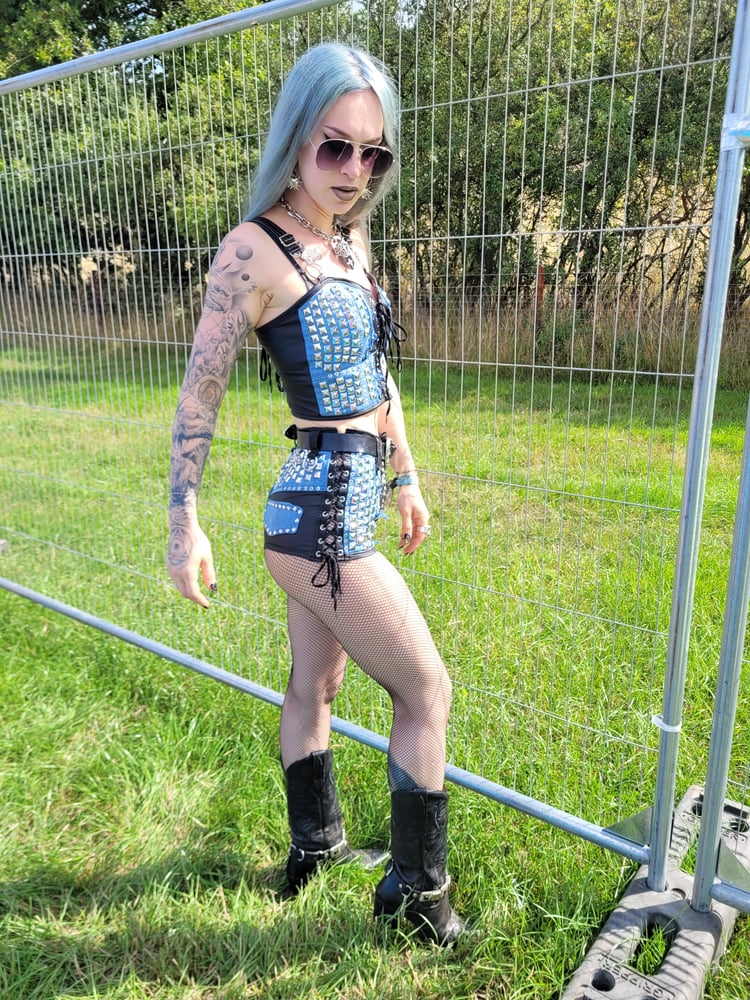 Image of DENIM AND LEATHER HOT PANTS