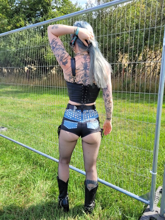 Image of DENIM AND LEATHER HOT PANTS