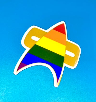 Image of 6 Color Pride Com Badge Sticker, LGBTQIA+, Star Trek Voyager, DS9