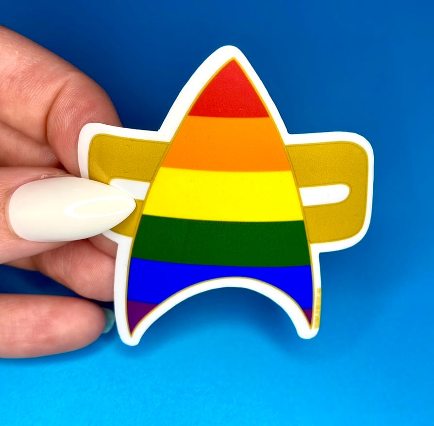 Image of 6 Color Pride Com Badge Sticker, LGBTQIA+, Star Trek Voyager, DS9