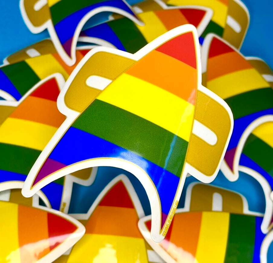 Image of 6 Color Pride Com Badge Sticker, LGBTQIA+, Star Trek Voyager, DS9