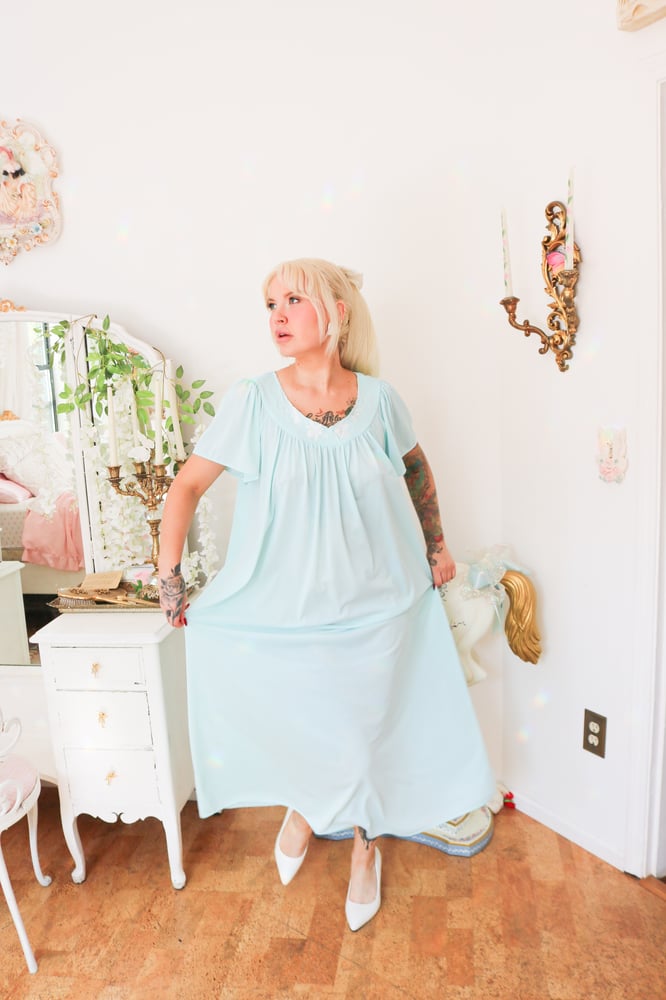 Image of Miss Elaine Sky Blue Nightgown with Floral Embroidery (Large)