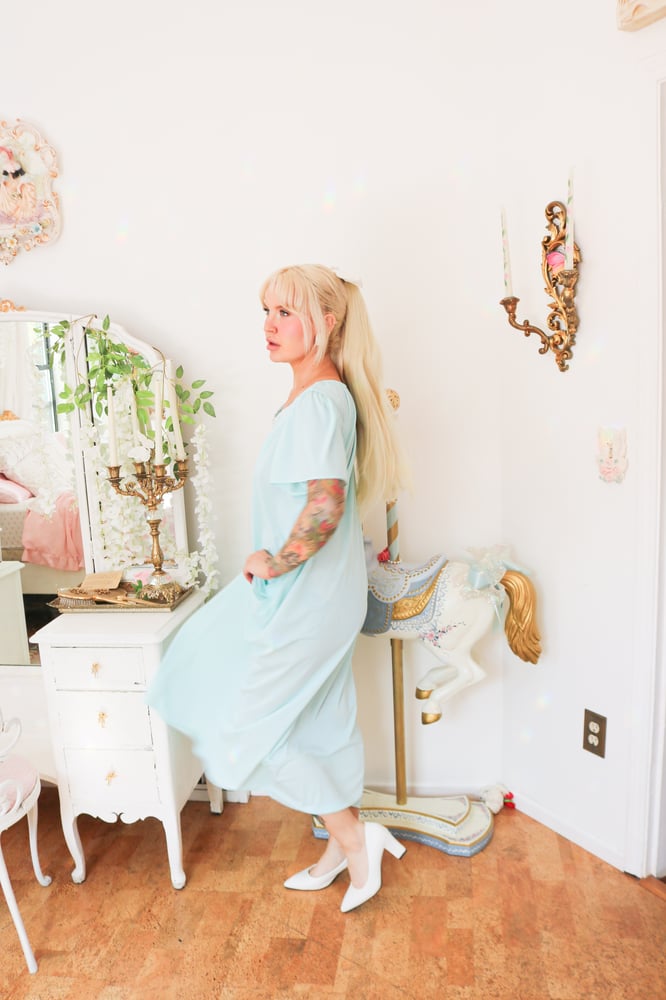 Image of Miss Elaine Sky Blue Nightgown with Floral Embroidery (Large)