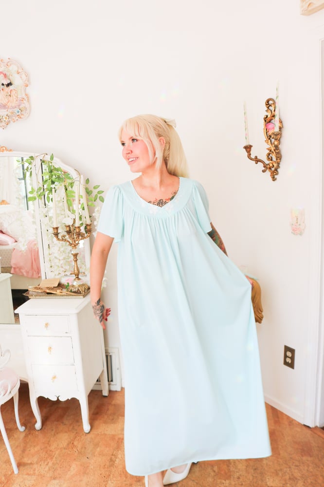 Image of Miss Elaine Sky Blue Nightgown with Floral Embroidery (Large)