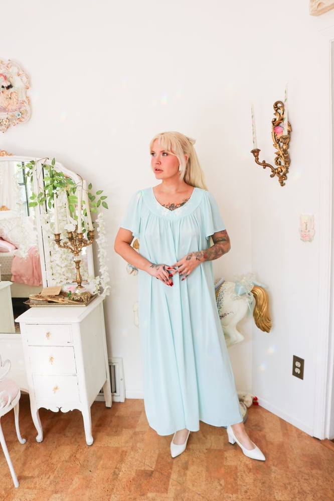 Image of Miss Elaine Sky Blue Nightgown with Floral Embroidery (Large)