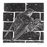 Image 1 of Chimney Swift Linocut Print (7.5"x7.5", 19cm x 19cm)