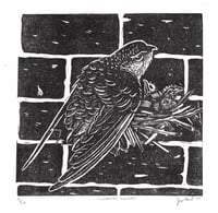 Image 3 of Chimney Swift Linocut Print (7.5"x7.5", 19cm x 19cm)