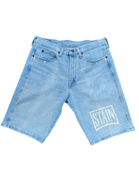 STAIN “Weathered Box” Logo Denim Shorts