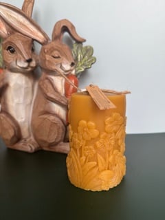 RABBIT AND SURROUNDING FLOWERED PILLAR CANDLE