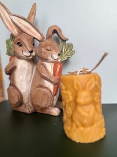 RABBIT AND SURROUNDING FLOWERED PILLAR CANDLE