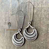 Image 1 of Silver Mandala Fan Earrings, Etched Silver Earrings, Tribal Boho Festival Jewelry