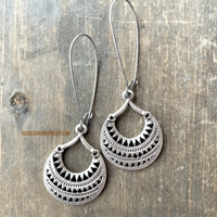 Image 3 of Silver Mandala Fan Earrings, Etched Silver Earrings, Tribal Boho Festival Jewelry