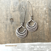 Image 4 of Silver Mandala Fan Earrings, Etched Silver Earrings, Tribal Boho Festival Jewelry