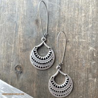Image 6 of Silver Mandala Fan Earrings, Etched Silver Earrings, Tribal Boho Festival Jewelry