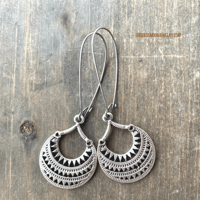 Image 8 of Silver Mandala Fan Earrings, Etched Silver Earrings, Tribal Boho Festival Jewelry