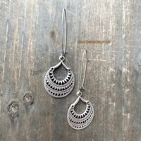Image 7 of Silver Mandala Fan Earrings, Etched Silver Earrings, Tribal Boho Festival Jewelry