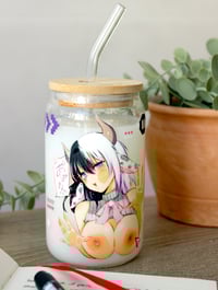 Image 2 of Taza de cristal de 400ML con tapa de madera y pajita (Ashley Design)