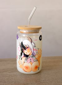 Image 1 of Taza de cristal de 400ML con tapa de madera y pajita (Ashley Design)