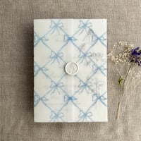 Image 1 of Festive ribbon bows lattice pattern printed vellum wrap for 5x7 cards PACK of 10