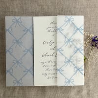 Image 3 of Festive ribbon bows lattice pattern printed vellum wrap for 5x7 cards PACK of 10