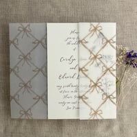 Image 5 of Festive ribbon bows lattice pattern printed vellum wrap for 5x7 cards PACK of 10