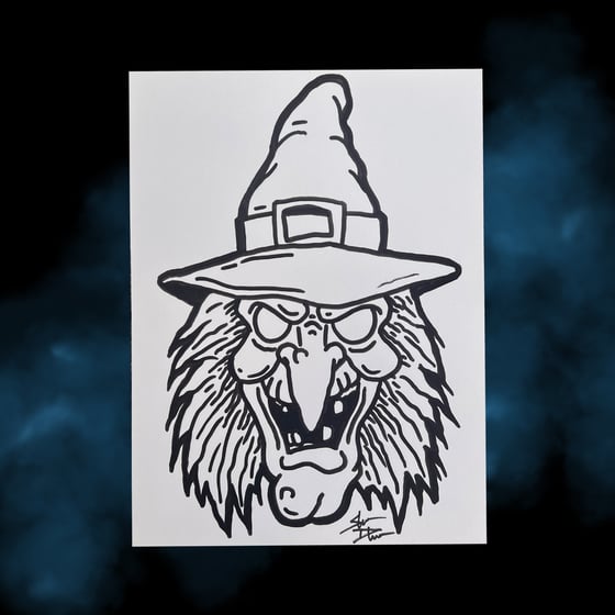 Image of "SHARPIE WITCH CARTOON"  midnight sketch 8" x 11" 