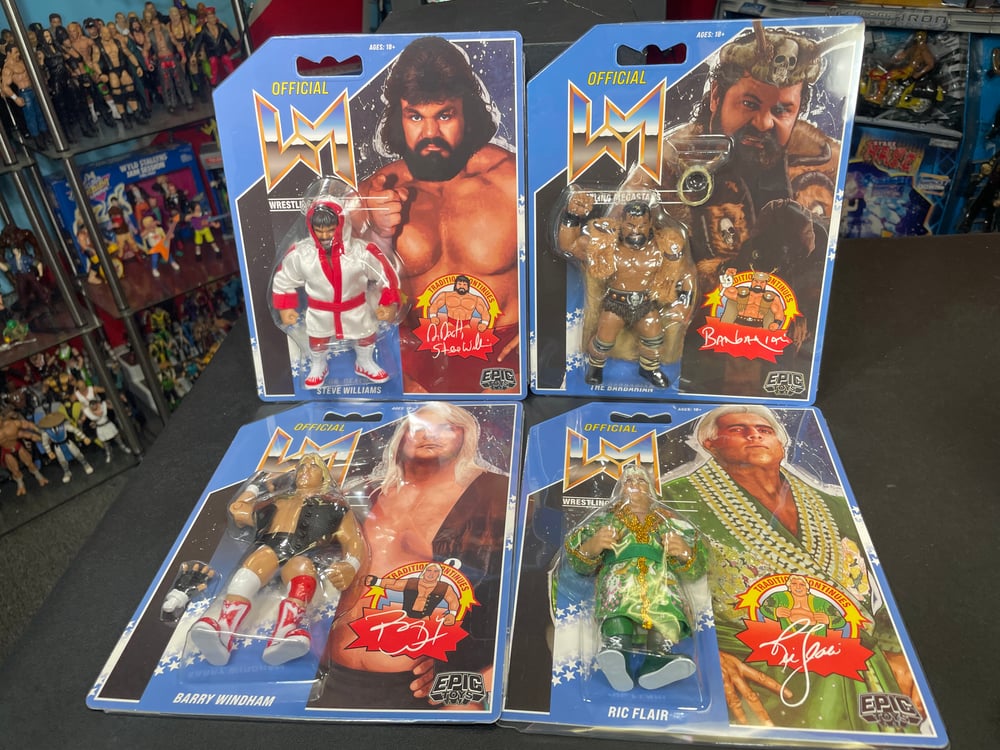 **JUST LANDED* Complete Set of 4 Wrestling Megastars Series 4 Ric Flair Windham Barbarian Steve Will