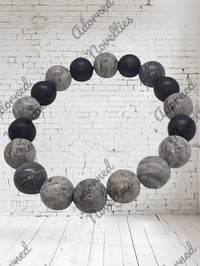 Image 2 of  ANA826190 - Gray Silk Jasper and Matte Black Bead Bracelet