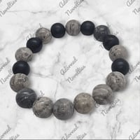 Image 3 of  ANA826190 - Gray Silk Jasper and Matte Black Bead Bracelet
