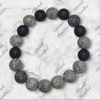 Image 4 of  ANA826190 - Gray Silk Jasper and Matte Black Bead Bracelet