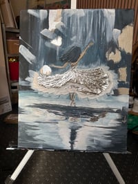 Image 3 of "She Dances In The Rain"  Original Acrylic Painting, Mixed Texture Silver Gold Leaf on Canvas  (16'.
