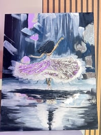 Image 1 of "She Dances In The Rain"  Original Acrylic Painting, Mixed Texture Silver Gold Leaf on Canvas  (16'.