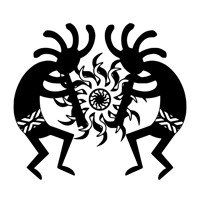 Image 4 of T-Shirt Kokopelli x2 playing music in front of the Sun