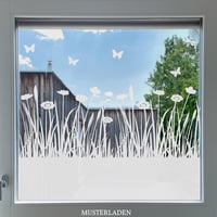 Image 1 of Fenster Sichtschutz Folie Blumenwiese mit Schmetterlingen und Libellen