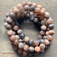 Image 2 of Black Moonstone Beaded Bracelet, Stretch Bracelet for Spiritual Protection