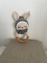 Image 3 of Crochet Bunny Rattle with Grey hood