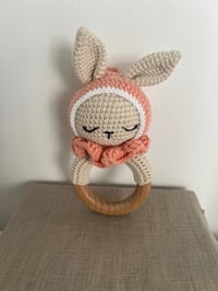 Image 2 of Crochet Bunny Rattle with Pink hood