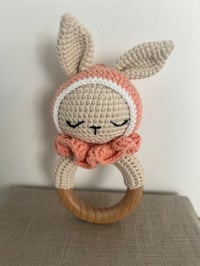 Image 1 of Crochet Bunny Rattle with Pink hood