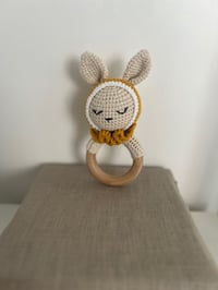 Image 2 of Crochet Bunny Rattle with Yellow hood