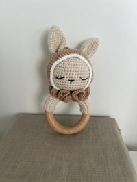 Image 3 of Crochet Bunny Rattle with Beige hood