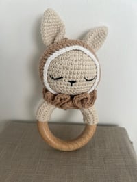 Image 1 of Crochet Bunny Rattle with Beige hood