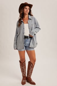 Image 4 of Soft Knit Oversized Denim Shacket