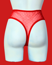 Image 2 of The FAITH thong in spicy red pin dot mesh