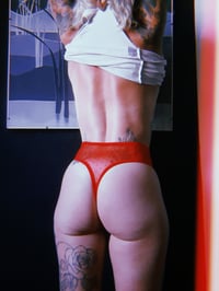 Image 3 of The FAITH thong in spicy red pin dot mesh