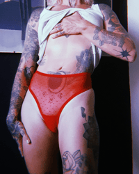 Image 4 of The FAITH thong in spicy red pin dot mesh